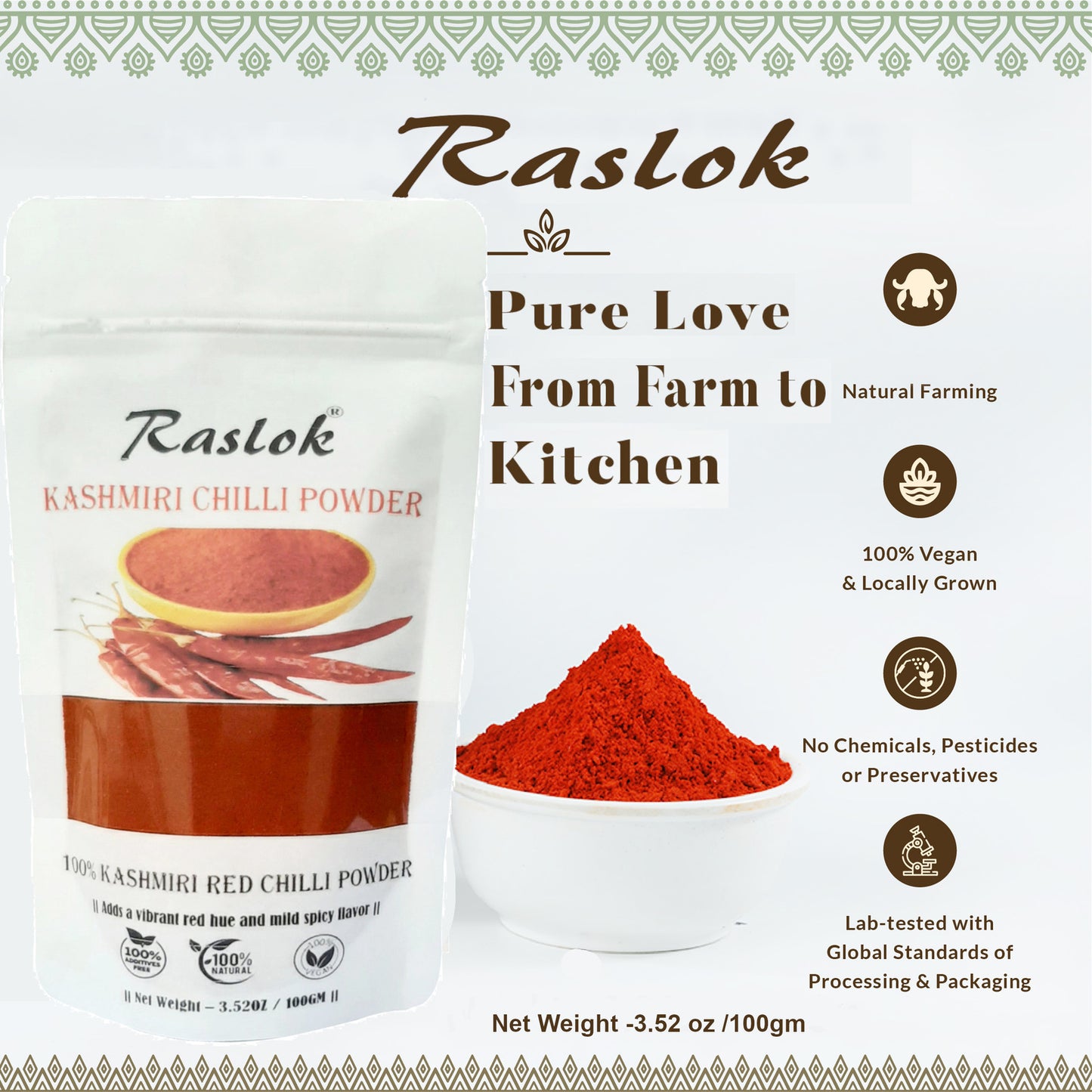 Raslok Kashmiri Chilli Powder 100g - 3.53oz