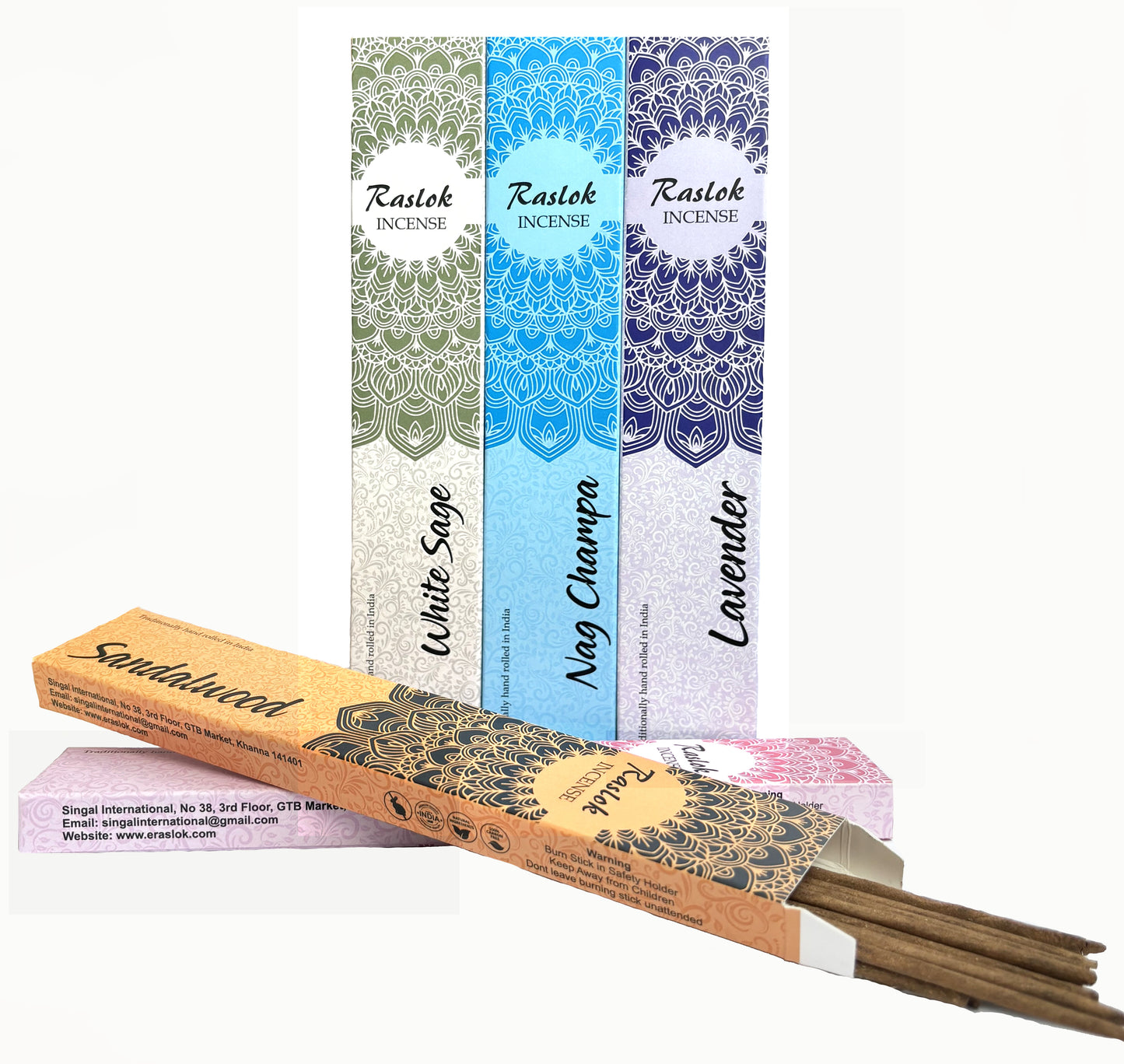 Natural Incense Stick | Pack of 10, 15 gm Each| Handrolled (Lavender,White Sage,Nag Champa,Sandal Wood,Rose,Patchouli,Oudh,Jasmin,Guggul)