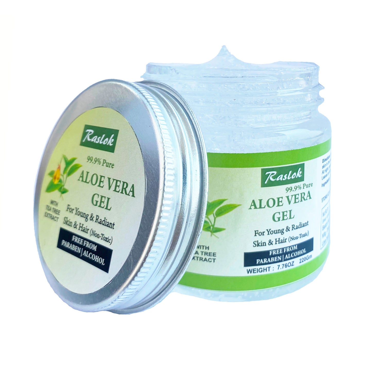 Raslok Aloe Vera Gel with Tea Tree (100 percent Pure, 7.76 OZ) - Natural Skincare Perfection