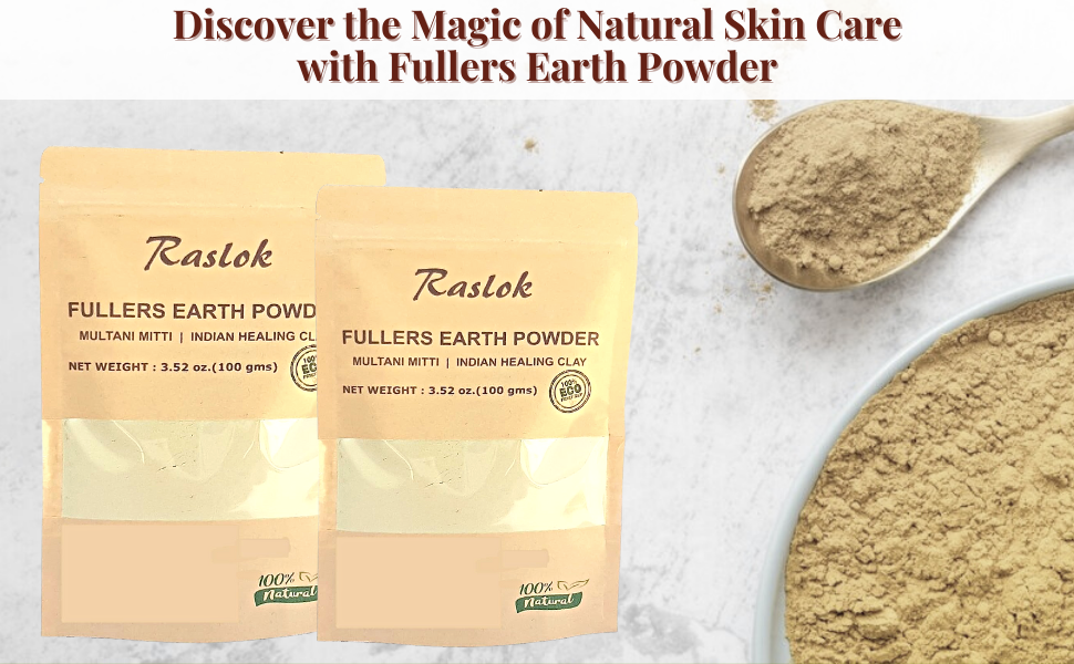 Raslok 100% Pure Fullers Earth Powder | Multani Mitti Organic | Natural Face Mask Mud Mask Pack (3.52 oz.)