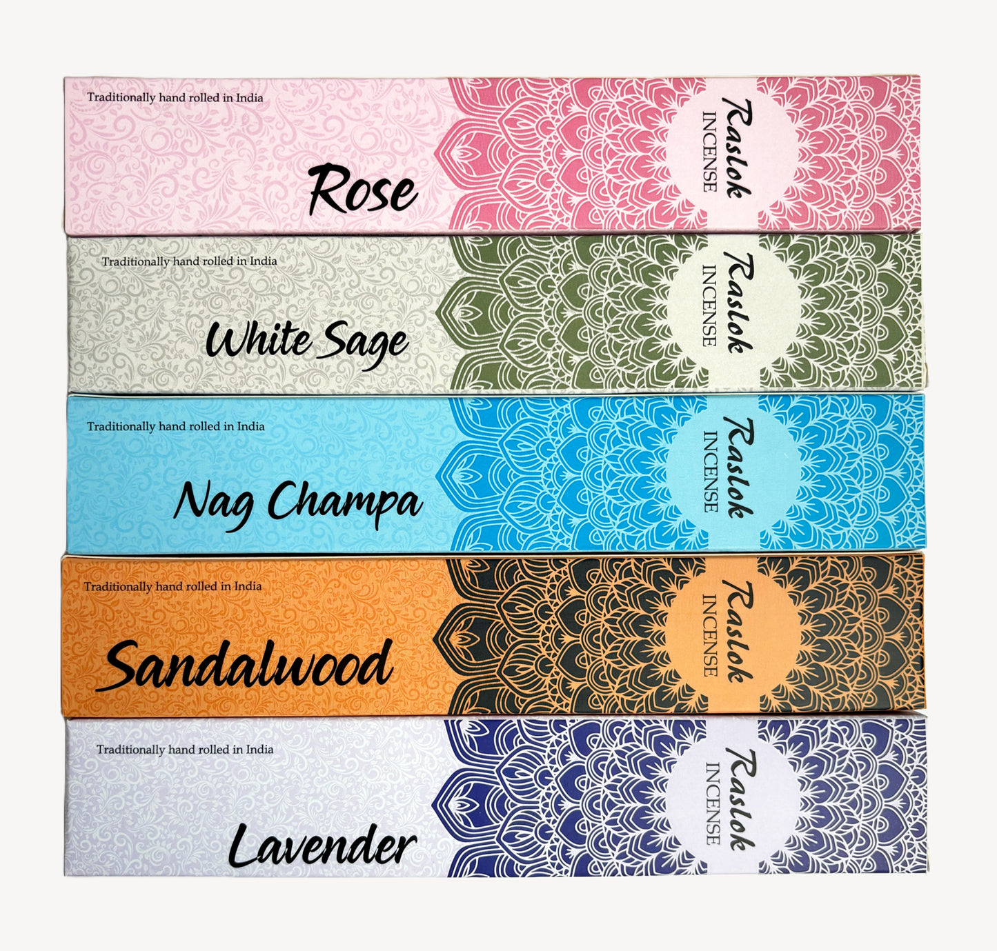 Natural Incense Stick | Pack of 5, 15 gm Each | Handrolled in Bangalore, India (Lavender, White Sage, Nag Champa, Sandal Wood, Rose)