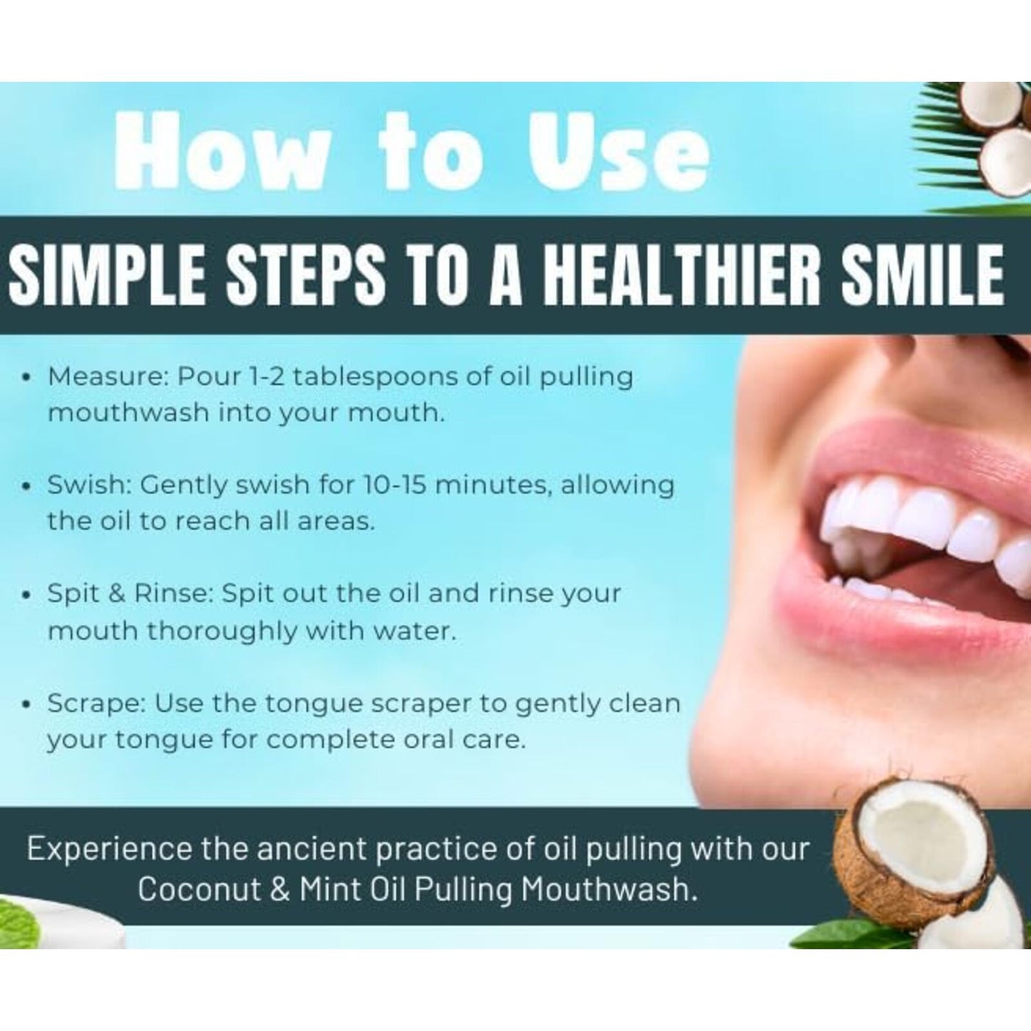 Coconut Oil Pulling, Fresh Breath and Whitening Mouthwash | Healthy Teeth & Gums, Alcohol Free, 6.7 fl. oz. (200ml)