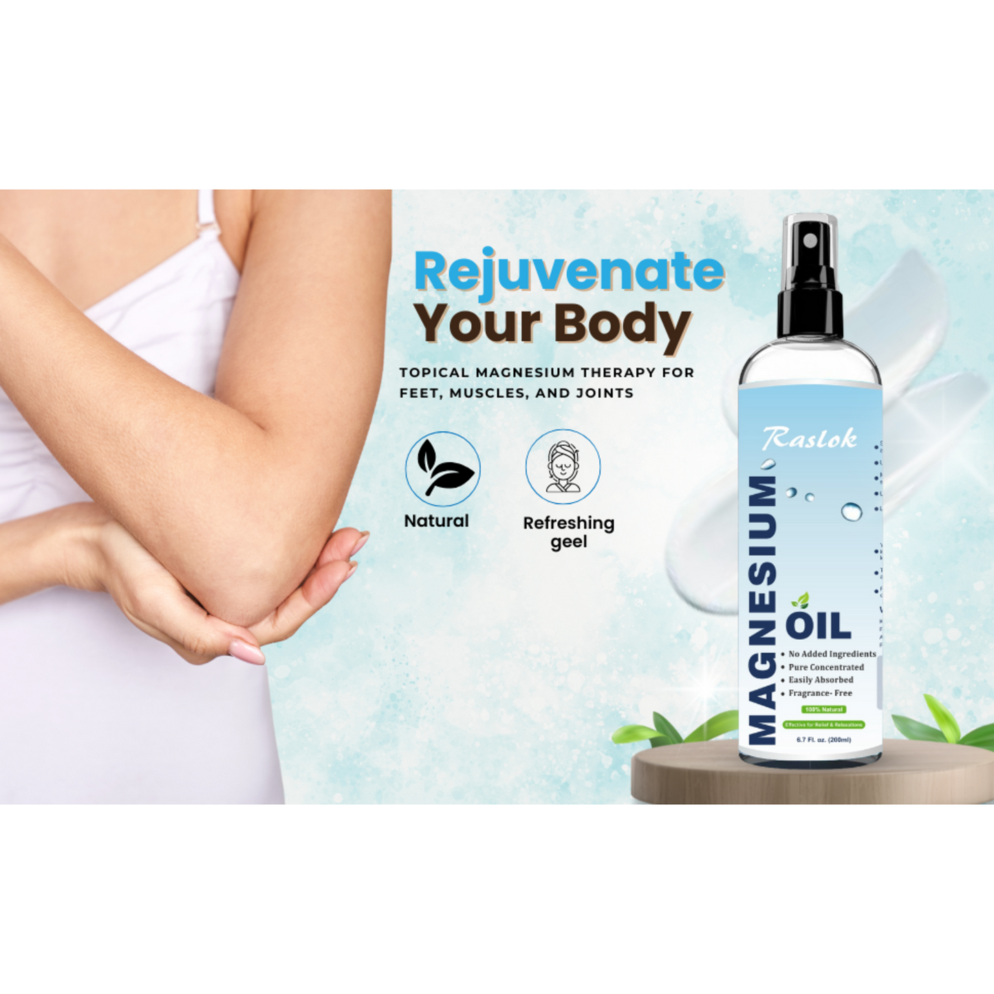 100% Pure Magnesium Oil Spray 6.7 fl. oz | Magnesium Spray for Body, Feet and Underarm