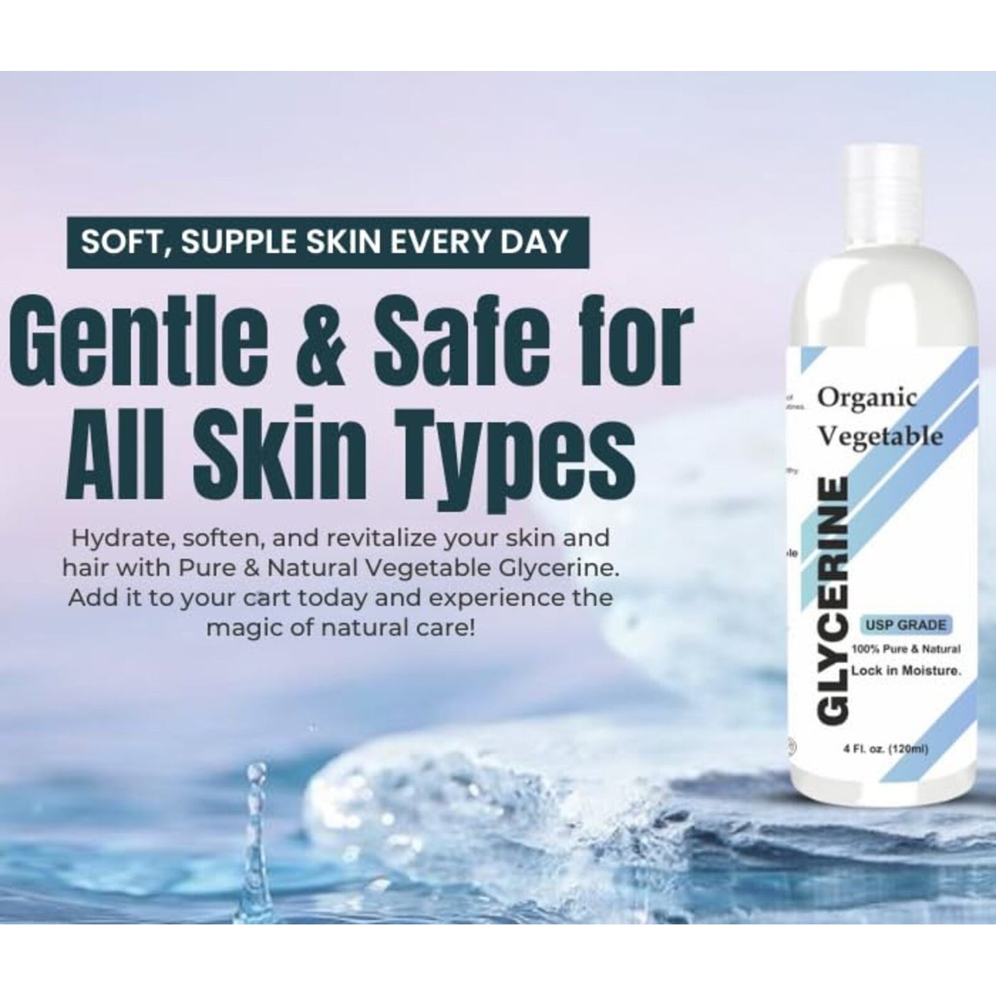 100% Pure & Natural Vegetable Glycerine | Versatile Skin Care, Softening and Moisturizing 4 Fl Oz - 120 ml