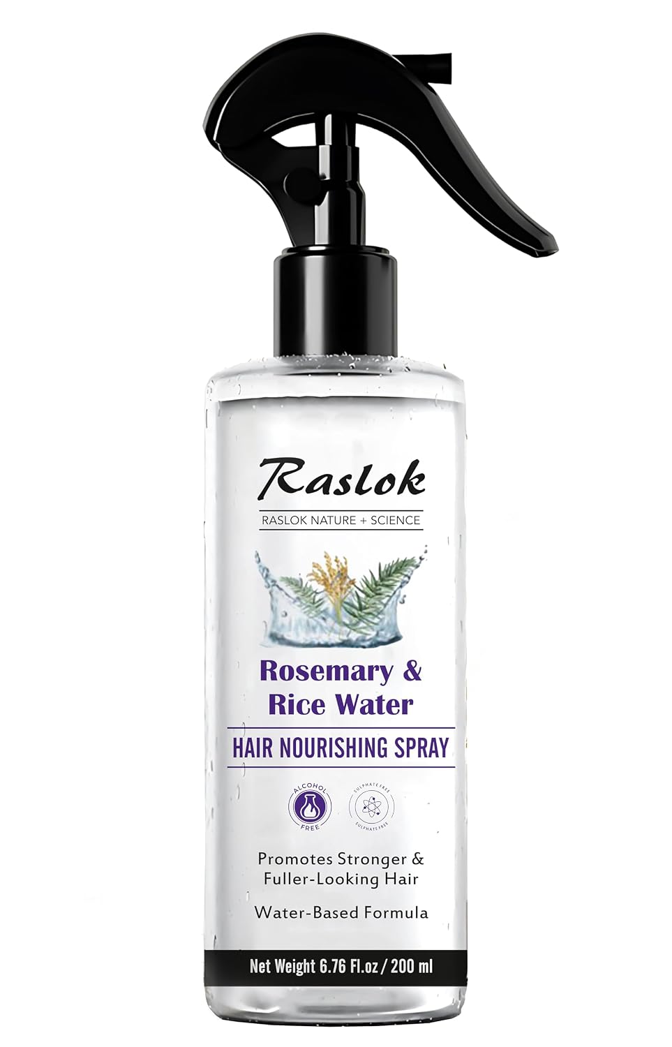 Raslok Nature+Science Rosemary & Rice Water Hair Spray | Made with 100% Natural Extracts | Lightweight, Non-Greasy Formula | For Softer, Smoother-Looking Hair | 6.76 fl oz / 200 ml