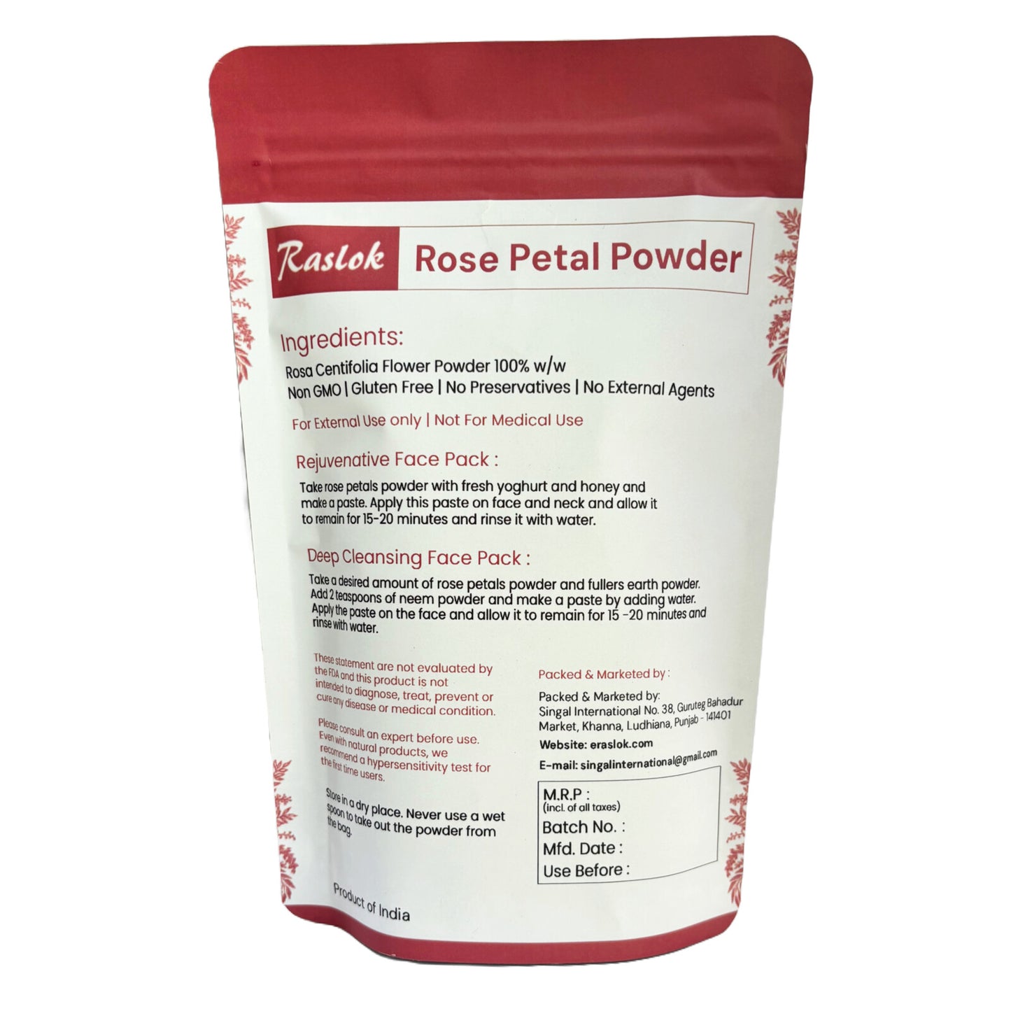 Rose Petal Powder | 100% Natural and Pure Skin care | Face Packs & Facial Mask