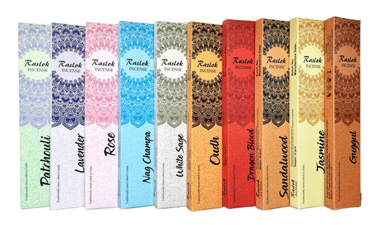 Natural Incense Stick | Pack of 10, 15 gm Each| Handrolled (Lavender,White Sage,Nag Champa,Sandal Wood,Rose,Patchouli,Oudh,Jasmin,Guggul)