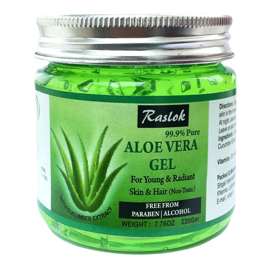 Raslok Aloe Vera Gel (Cucumber Infused, 100% Aloe Vera, 7.76 OZ) - Soothing Natural Skincare