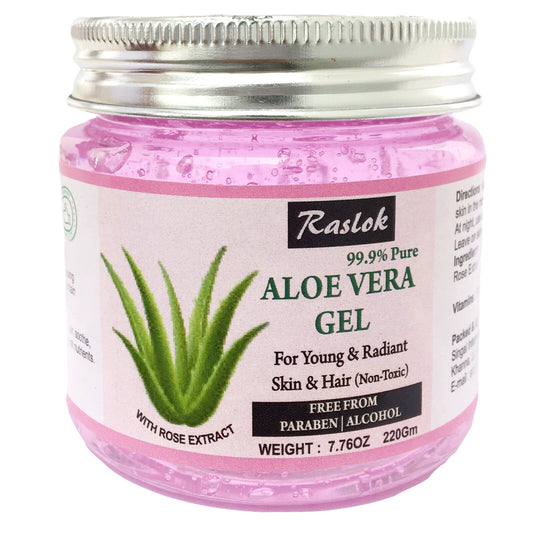 Raslok Organic Rose Aloe Vera Gel (100% Pure, 7.76 OZ) - Naturally Refreshing Skincare Delight