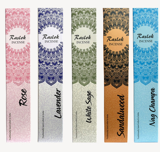 Natural Incense Stick | Pack of 5, 15 gm Each | Handrolled in Bangalore, India (Lavender, White Sage, Nag Champa, Sandal Wood, Rose)