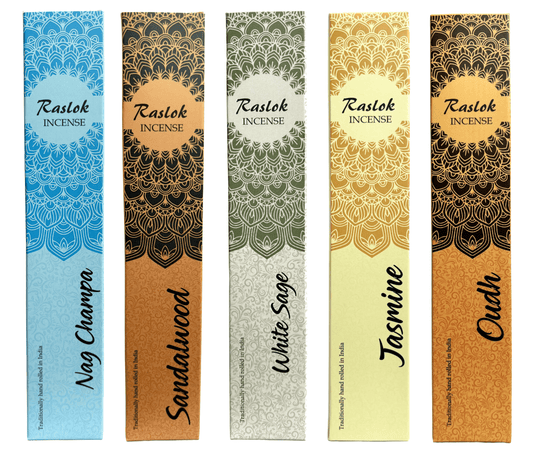 Natural Incense Stick | Pack of 5, 15 gm Each | Handrolled in Bangalore, India (Sandal Wood, Oudh, White Sage, Nagchampa, Jasmin)