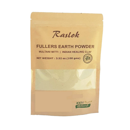 Raslok 100% Pure Fullers Earth Powder | Multani Mitti Organic | Natural Face Mask Mud Mask Pack (3.52 oz.)