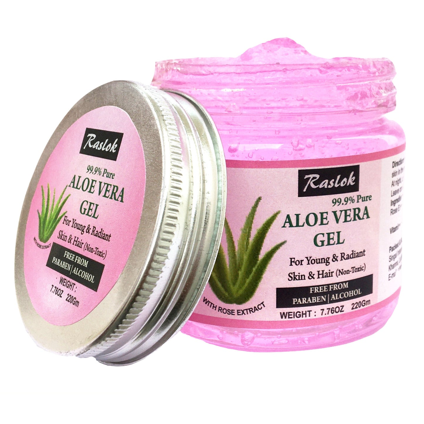 Raslok Organic Rose Aloe Vera Gel (100% Pure, 7.76 OZ) - Naturally Refreshing Skincare Delight