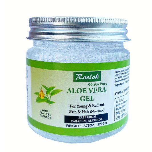 Raslok Aloe Vera Gel with Tea Tree (100 percent Pure, 7.76 OZ) - Natural Skincare Perfection