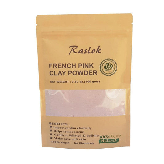 Raslok French Pink Clay 100g | 3.52 oz. | Montmorrillonite Pink Clay (French Rose Clay) | Mild Hydrating Clay suitable for Sensitive,Matured & Acne-Prone Skin