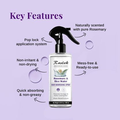 Raslok Nature+Science Rosemary & Rice Water Hair Spray | Made with 100% Natural Extracts | Lightweight, Non-Greasy Formula | For Softer, Smoother-Looking Hair | 6.76 fl oz / 200 ml