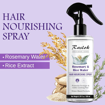 Raslok Nature+Science Rosemary & Rice Water Hair Spray | Made with 100% Natural Extracts | Lightweight, Non-Greasy Formula | For Softer, Smoother-Looking Hair | 6.76 fl oz / 200 ml